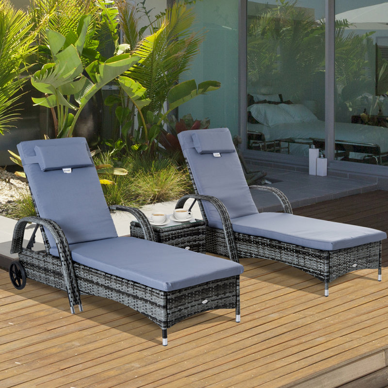 Mistana Verstellbares GartenliegenSet Crain mit Auflage und Tisch